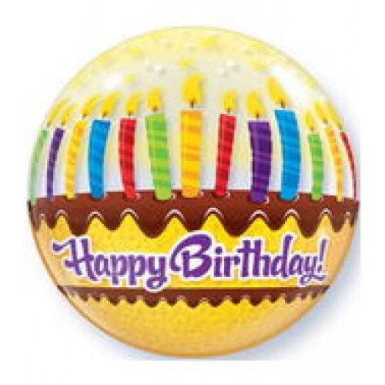 10398 - 22" Birthday Candles & Frosting Plastic Bubble Balloons