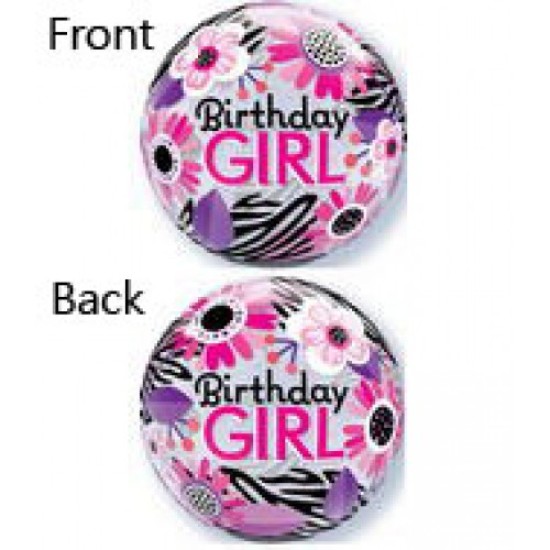 13738 - 22" Birthday Girl Zebra Stripes Plastic Bubble Balloons